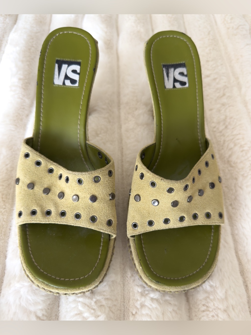 Vintage Y2K VS Olive Green Studded Slide Sandals